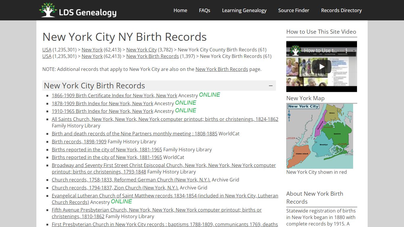 New York City NY Birth Records - LDS Genealogy